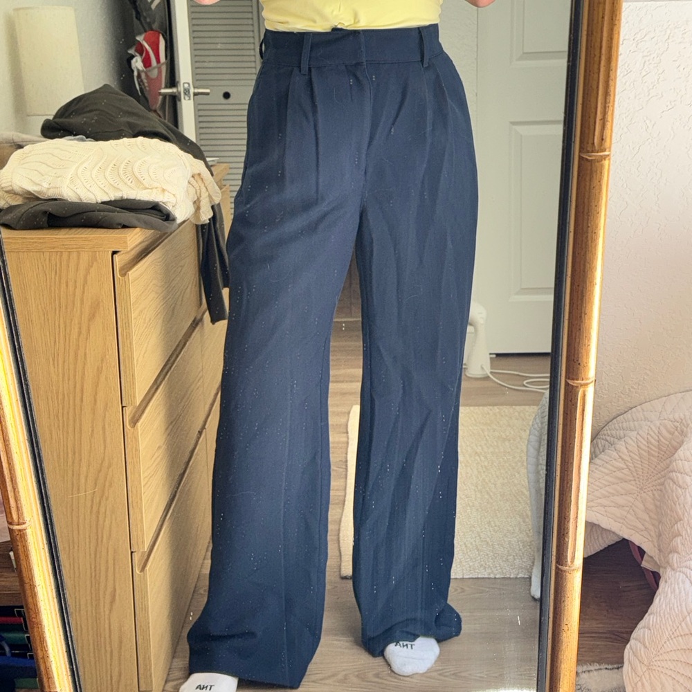 Abercrombie Navy High-Rise Pleated Wide-Leg Tailored Trousers Pants Small‎